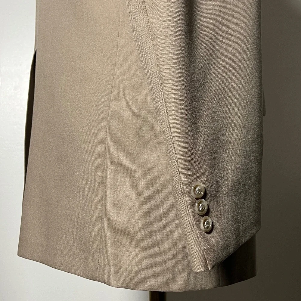 Palm Beach Suit Mens 38R W31 Tan Solid Vintage 2 Button Notch Lapel USA Made